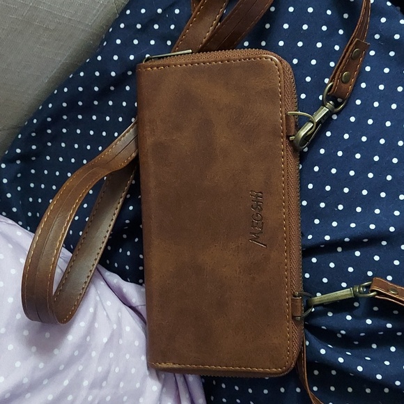 Megshi Brown Crossbody Zip Wallet Clutch Travel Bag - Picture 1 of 14
